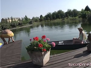 Misha Crossrides Rocco's trouser snake by the lake